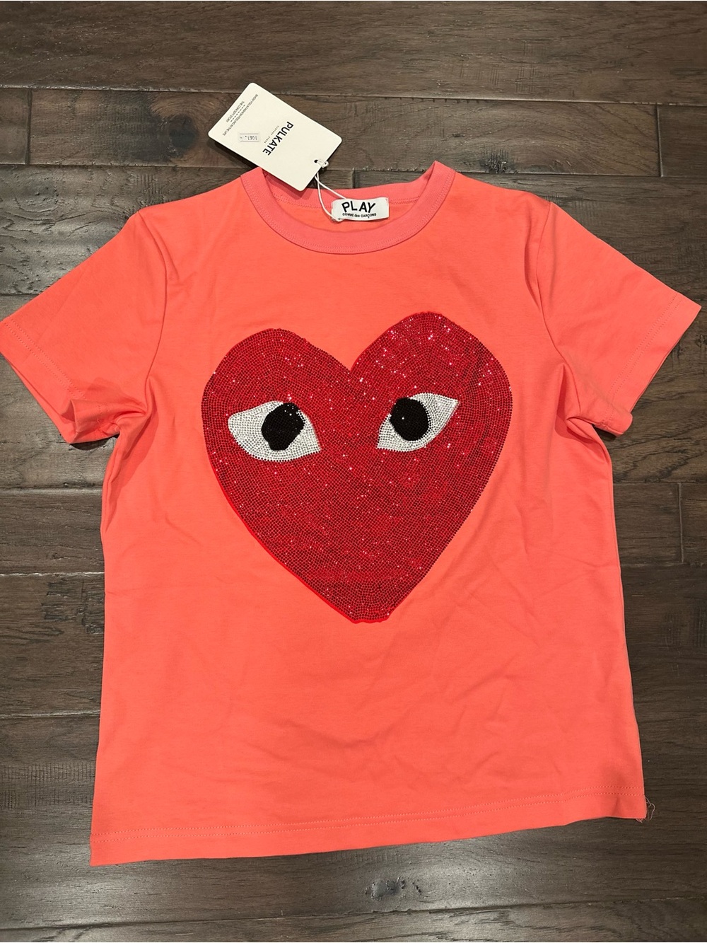 Women Coral T-Shirt with Red Sequin Heart
